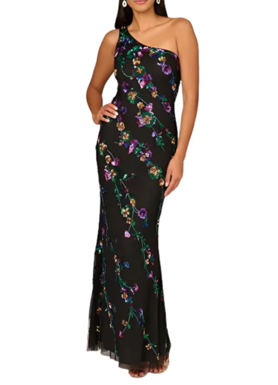 NWT Aidan Mattox Beaded Mesh One Shoulder Sleeveless Mermaid Gown sz 10 $495